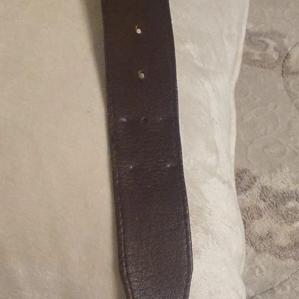 Linea Pelle Dark Brown Leather Belt with Brass-Tone Embossed Buckle